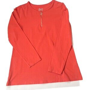 D & Co Essential Top Long Sleeve T Shirt Ring Pull 1/4 Zip Stretch Cotton Medium